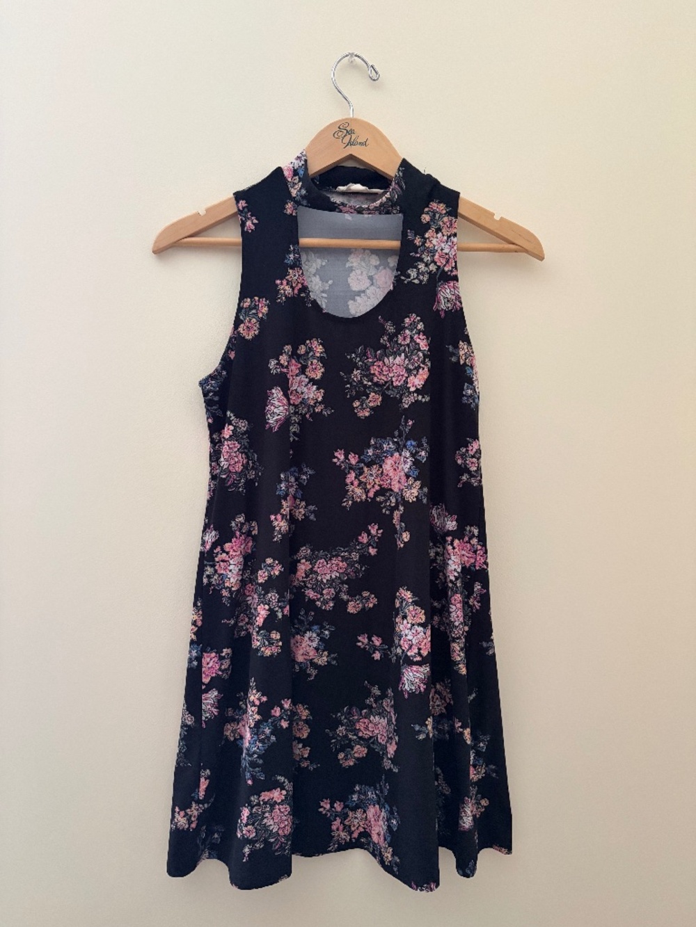 Pink Rose Brand Floral Black Mini Dress Sleeveless Size Small